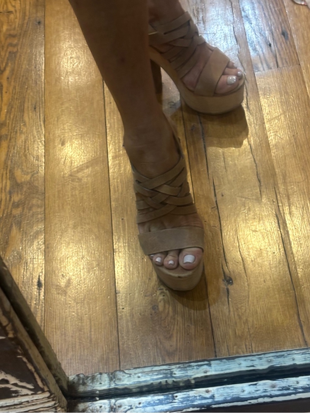 Polo by Ralph Lauren Brown Suede and leather wooden Platform Sandals - Picture 6 of 6